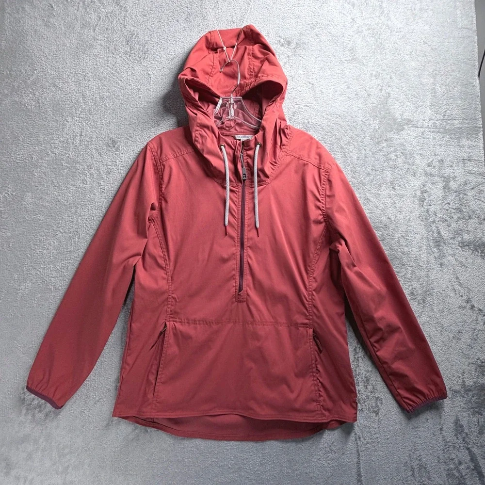 Toad&Co Anorak Jacket Women Medium Red Hooded Windbreaker 1/2 Zip Pocket Stretch